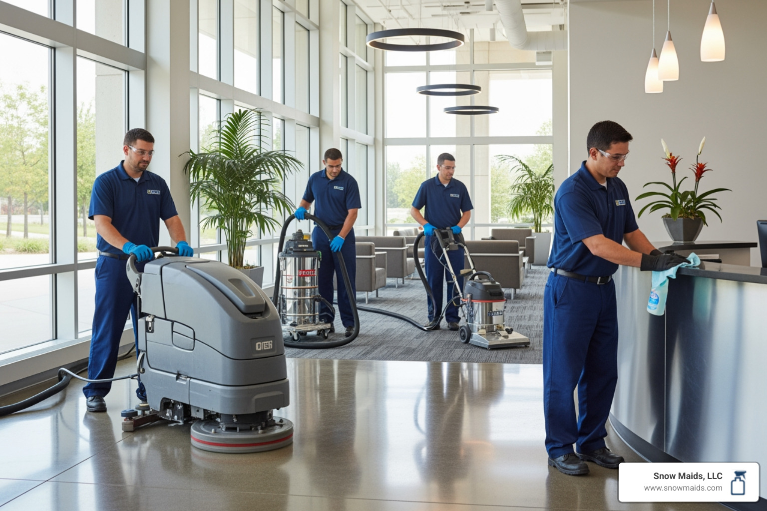 Cleaning professionals using specialized equipment in a commercial setting - 24/7 commercial cleaning repair in colorado springs, co
