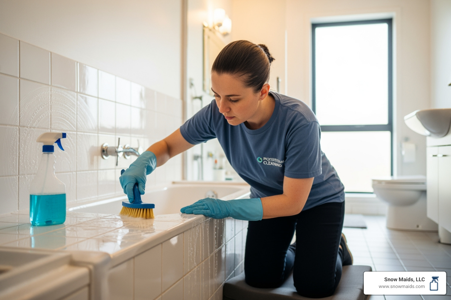 of a professional cleaner deep cleaning a bathroom tile - 24 hour house cleaning service in colorado springs, co of a professional cleaner deep cleaning a bathroom tile - 24 hour house cleaning service in colorado springs, co