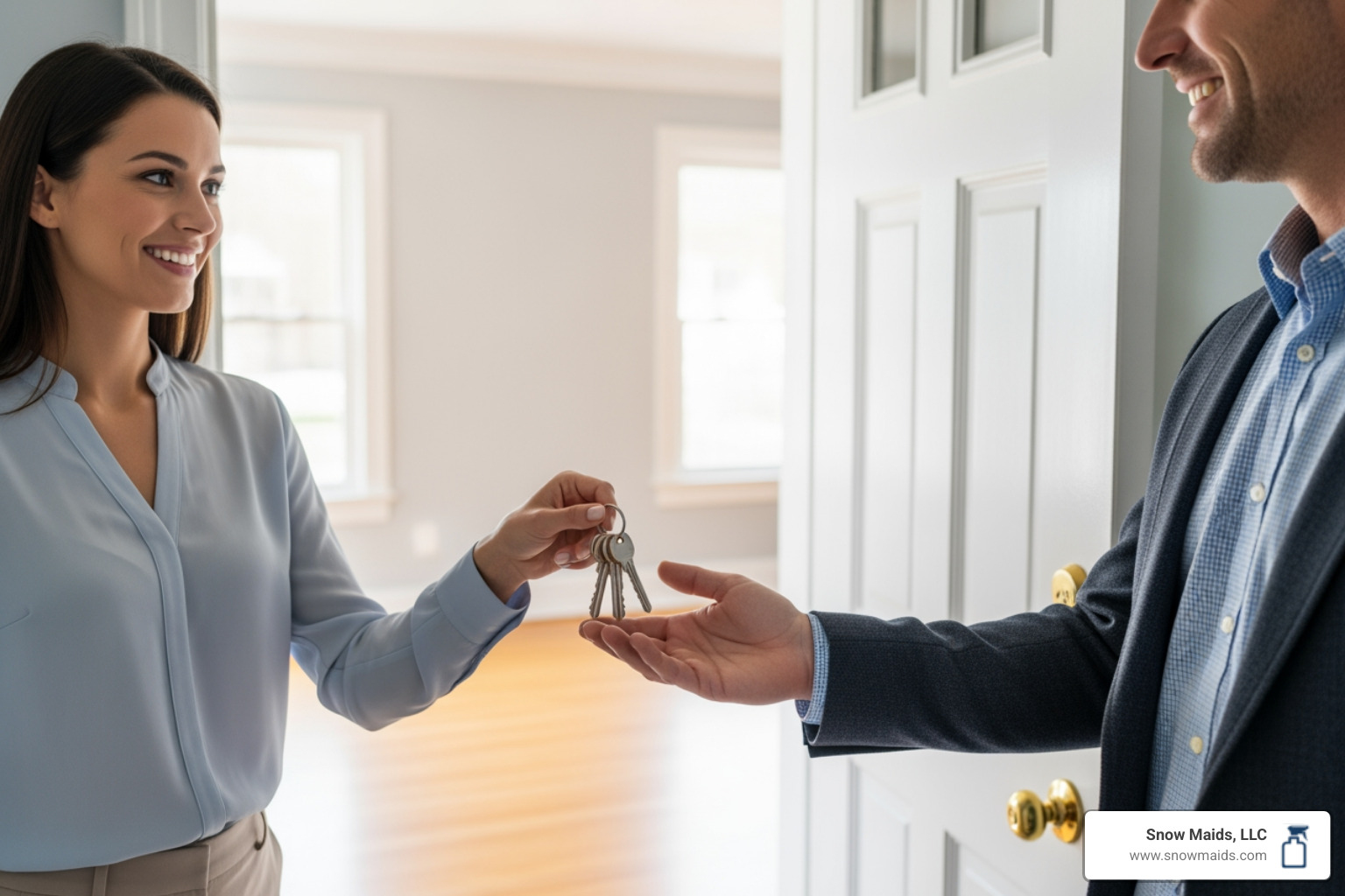Happy person handing keys back to landlord - eco-friendly move out cleaning in colorado springs, co Happy person handing keys back to landlord - eco-friendly move out cleaning in colorado springs, co