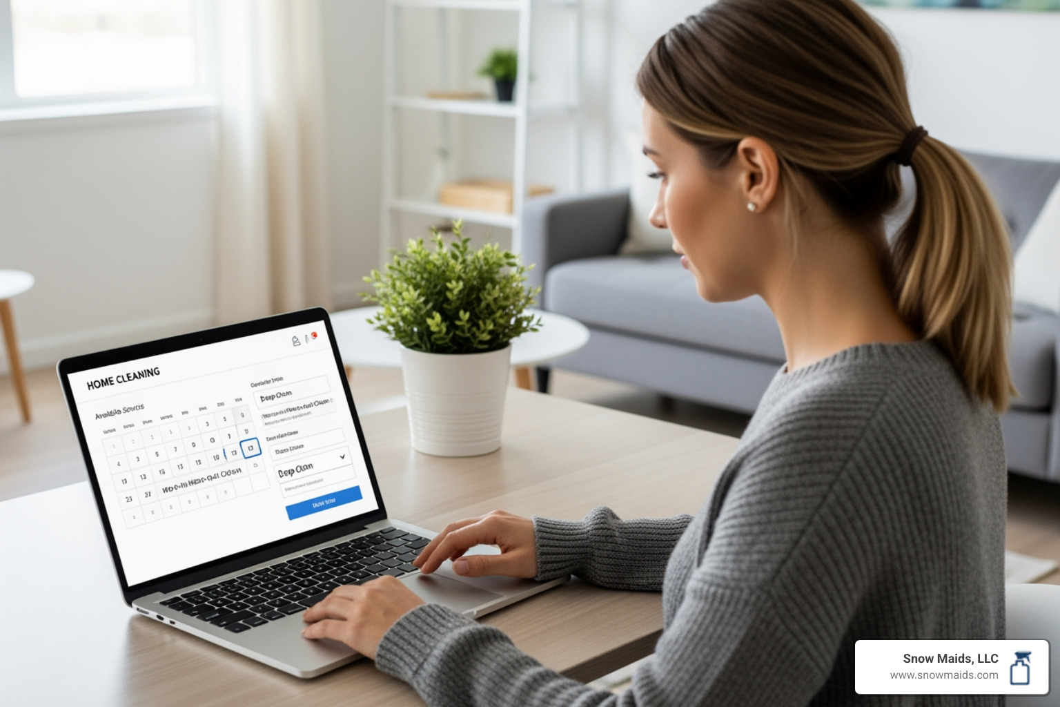 Person on a laptop scheduling a cleaning service online - best eco friendly cleaning company in colorado springs, co Person on a laptop scheduling a cleaning service online - best eco friendly cleaning company in colorado springs, co