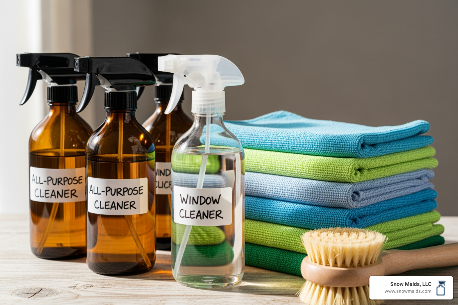 collection of eco-friendly cleaning supplies like spray bottles with natural solutions, microfiber cloths, and a scrub brush - eco-friendly move out cleaning in lakewood, co collection of eco-friendly cleaning supplies like spray bottles with natural solutions, microfiber cloths, and a scrub brush - eco-friendly move out cleaning in lakewood, co