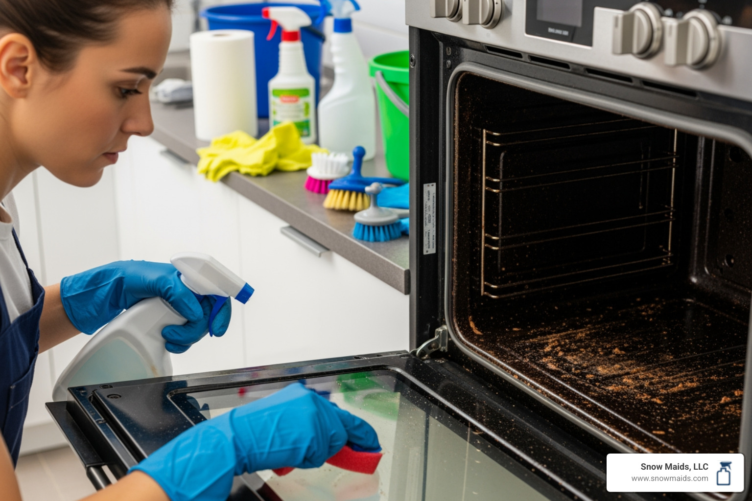 professional cleaner cleaning inside oven - deep maid service for kitchens in golden, co professional cleaner cleaning inside oven - deep maid service for kitchens in golden, co