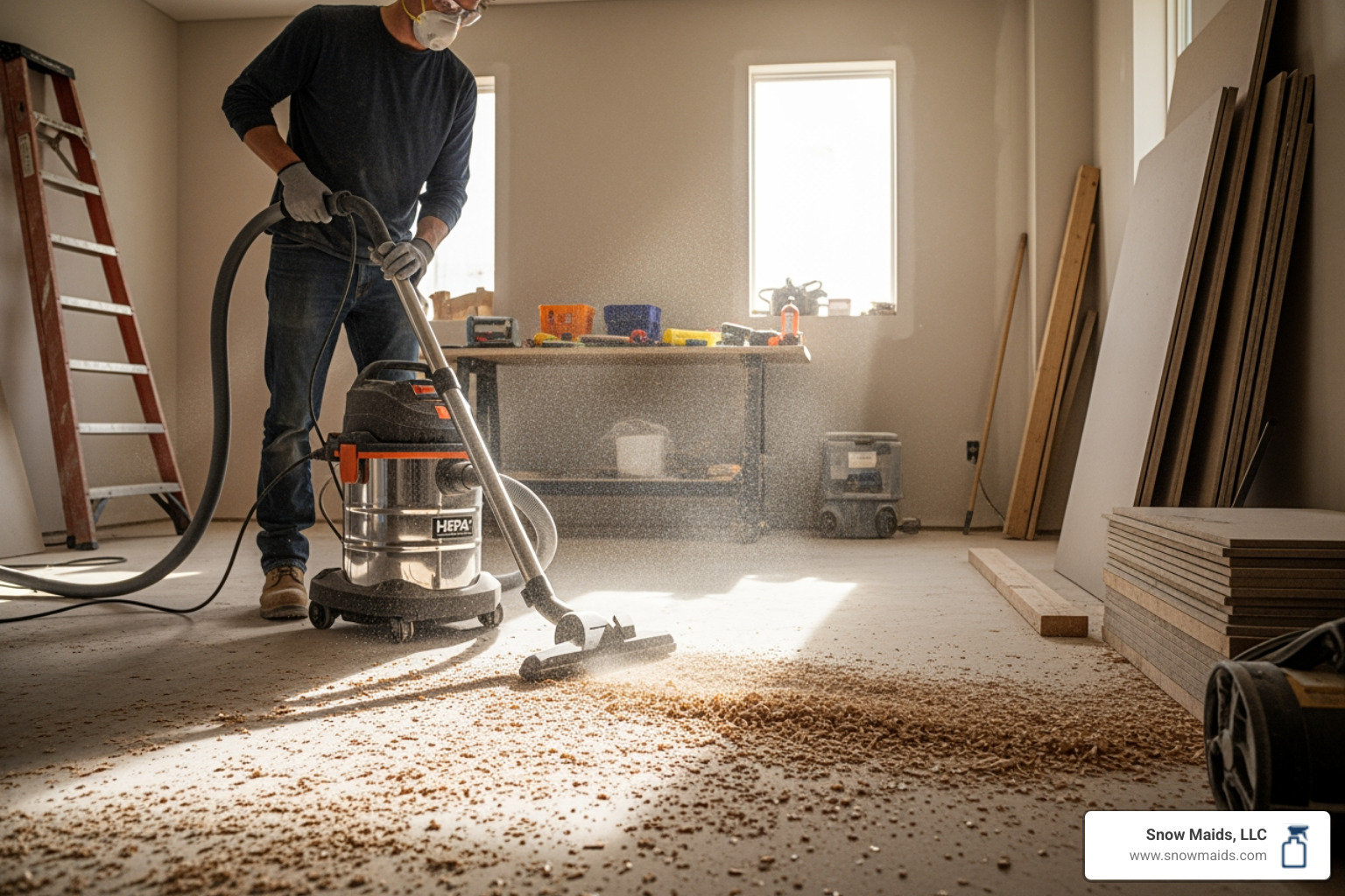 HEPA filter vacuum being used on a dusty floor after construction - deep cleaning after renovation in monument, co HEPA filter vacuum being used on a dusty floor after construction - deep cleaning after renovation in monument, co