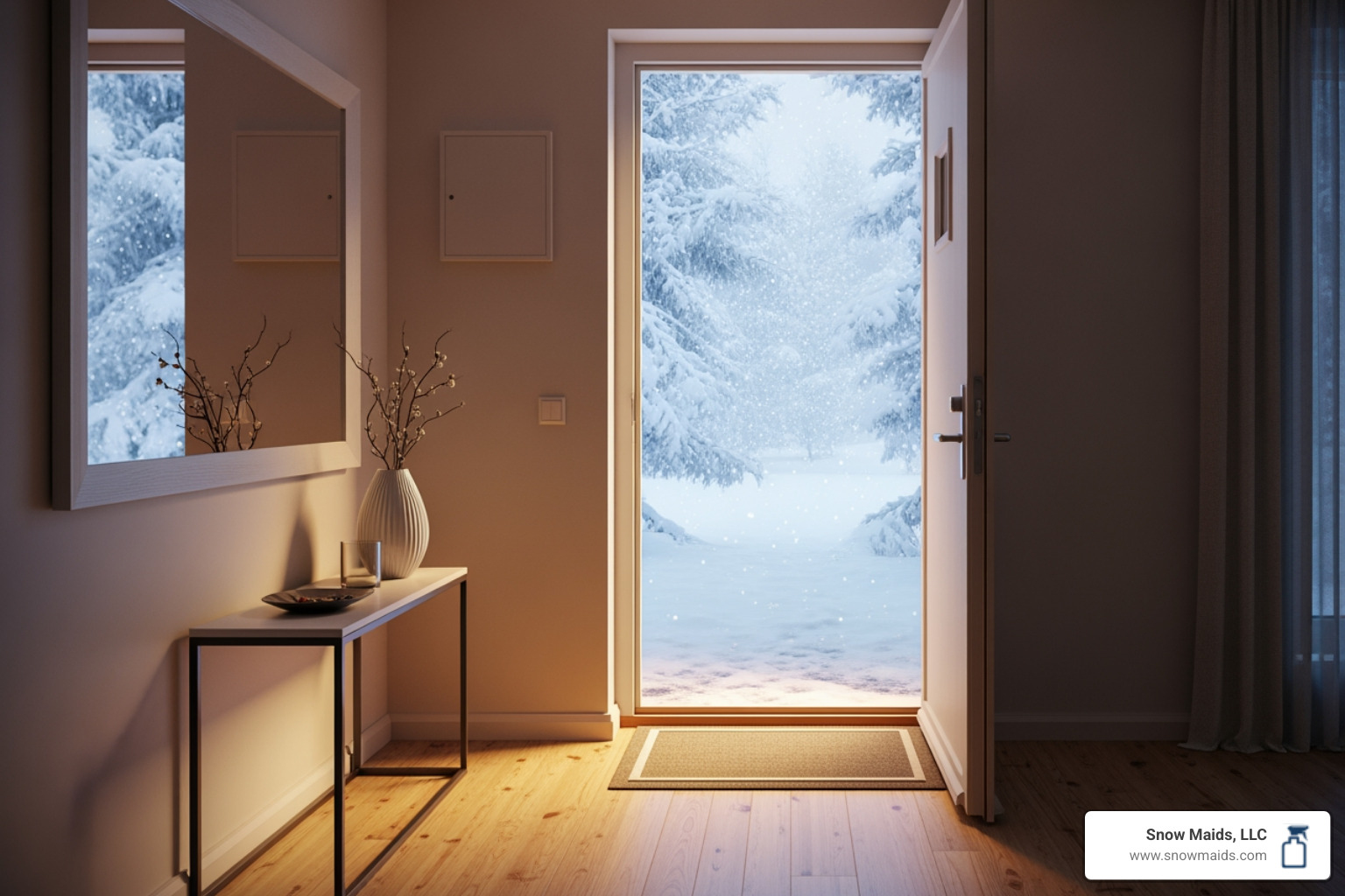 Image of a clean, dry apartment entryway on a snowy day - commercial cleaning for apartments in lakewood, co