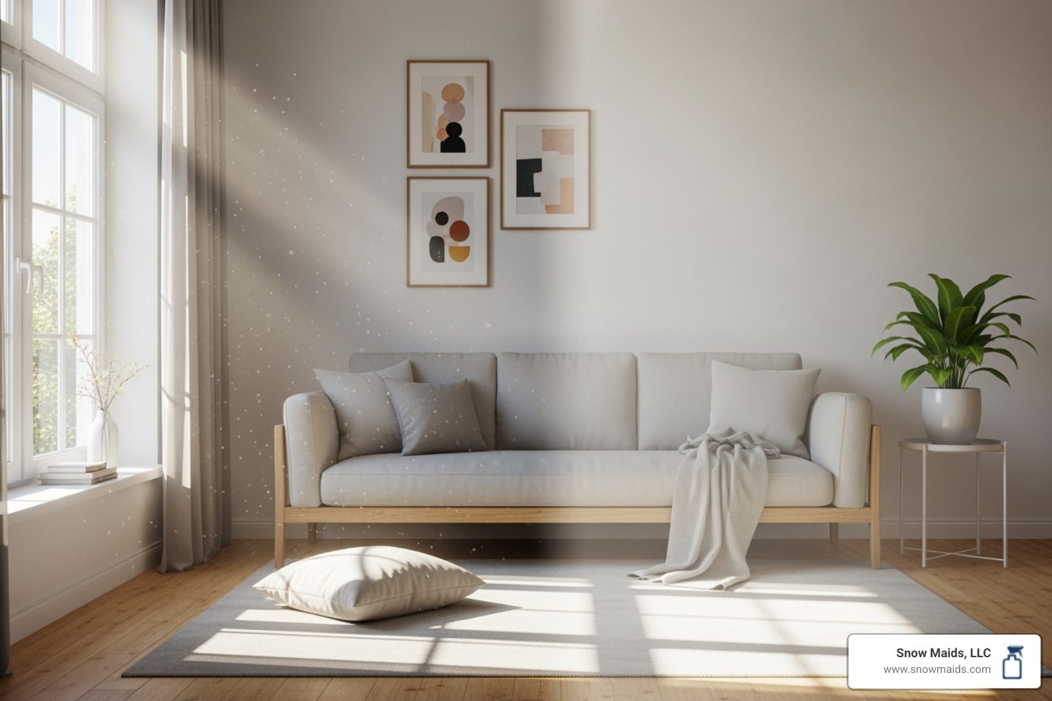 infographic showing how dust, pollen, and allergens circulate through a home's air system, with annotations explaining how HEPA filters and eco-friendly products reduce indoor air pollution - eco friendly cleaning in colorado springs, co