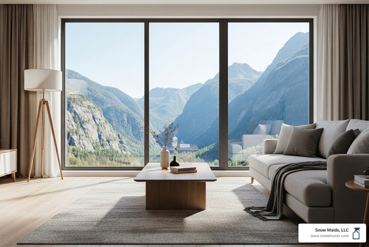 clean modern living room with mountain view - affordable house cleaning services in morrison, co