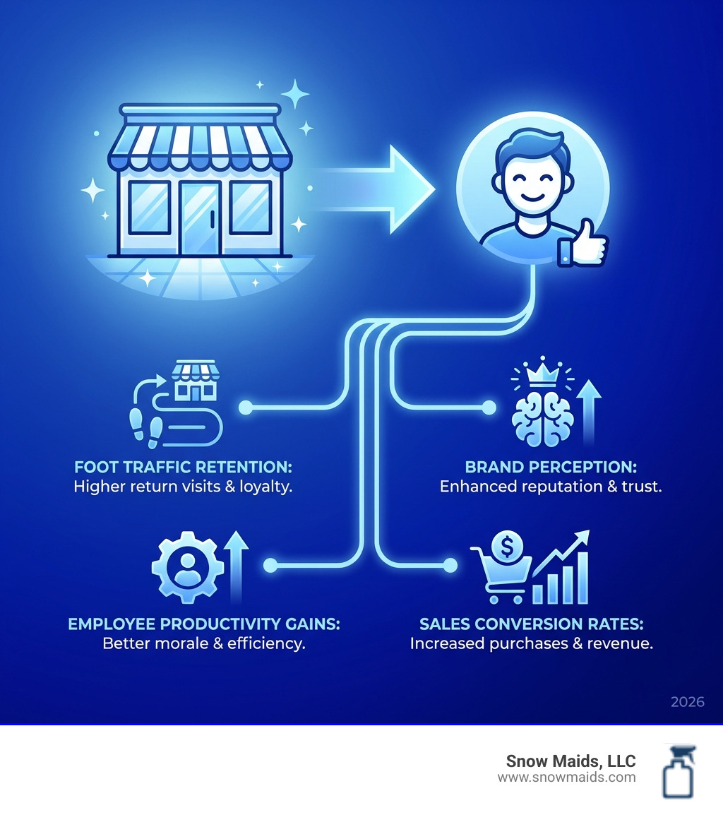 infographic showing the connection between retail cleanliness and customer satisfaction, including metrics for foot traffic retention, brand perception improvement, employee productivity gains, and sales conversion rates in well-maintained stores - I need a cleaning service for my retail shop in Lone Tree. infographic infographic showing the connection between retail cleanliness and customer satisfaction, including metrics for foot traffic retention, brand perception improvement, employee productivity gains, and sales conversion rates in well-maintained stores - I need a cleaning service for my retail shop in Lone Tree. infographic
