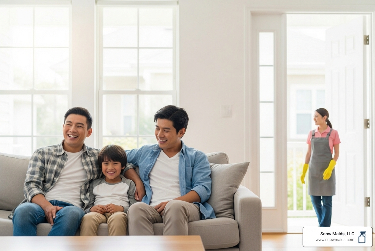 Infographic showing three scenarios where same-day cleaning saves the day: unexpected guest arrivals with a doorbell icon, last-minute event hosting with a party hat icon, and emergency situations like spills or pet accidents with a warning triangle icon, each with a clock showing rapid response time - same day house cleaning services in morrison, co