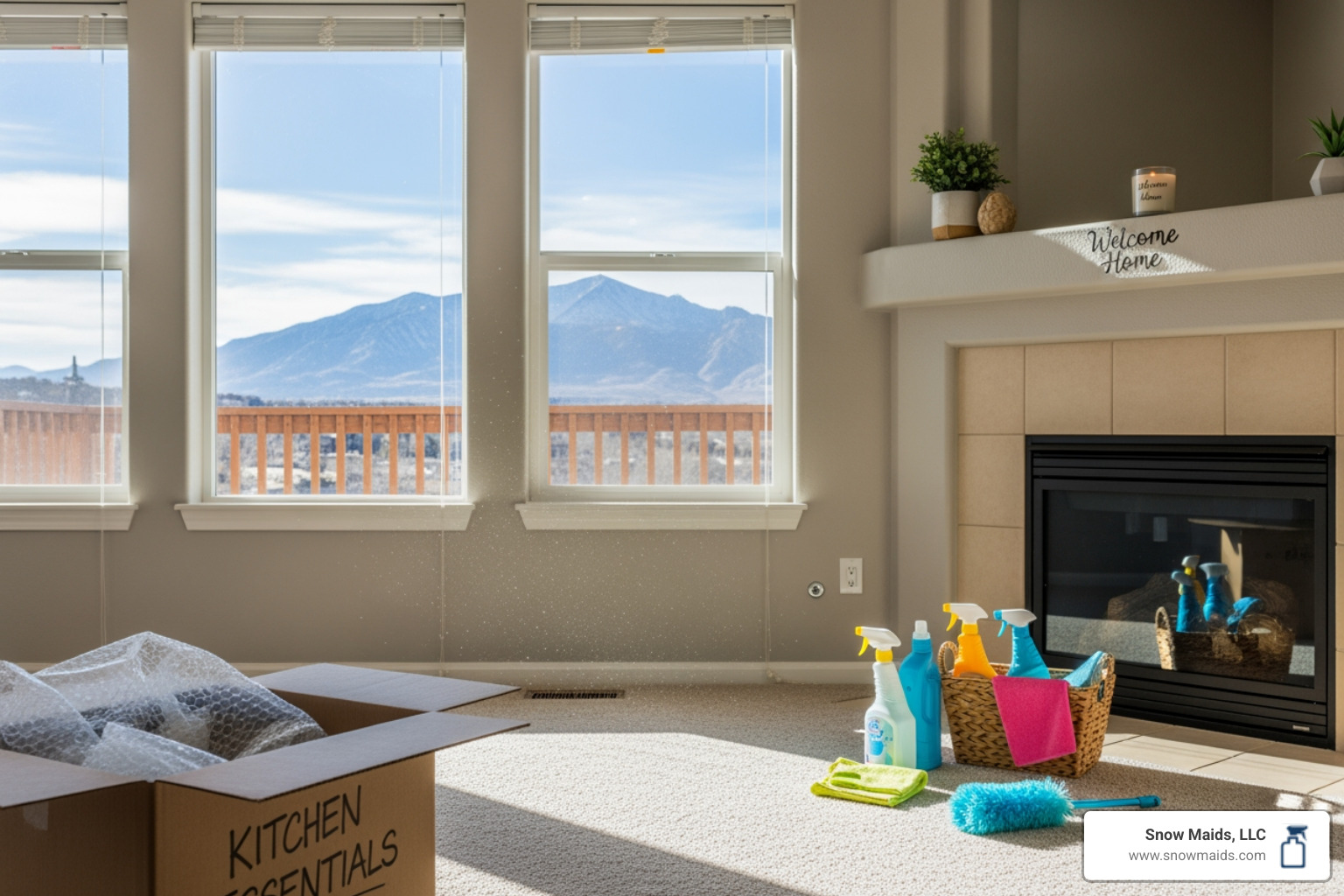 clean empty living room with moving boxes - same day move-in cleaning in denver, co