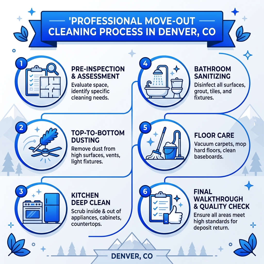 Infographic: steps of professional move-out cleaning process in Denver CO - move-out cleaning in denver, co infographic 