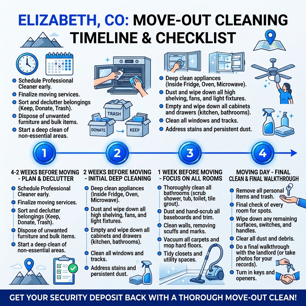 Move-out cleaning timeline infographic for Elizabeth CO homes showing checklist and steps - move-out cleaning in elizabeth