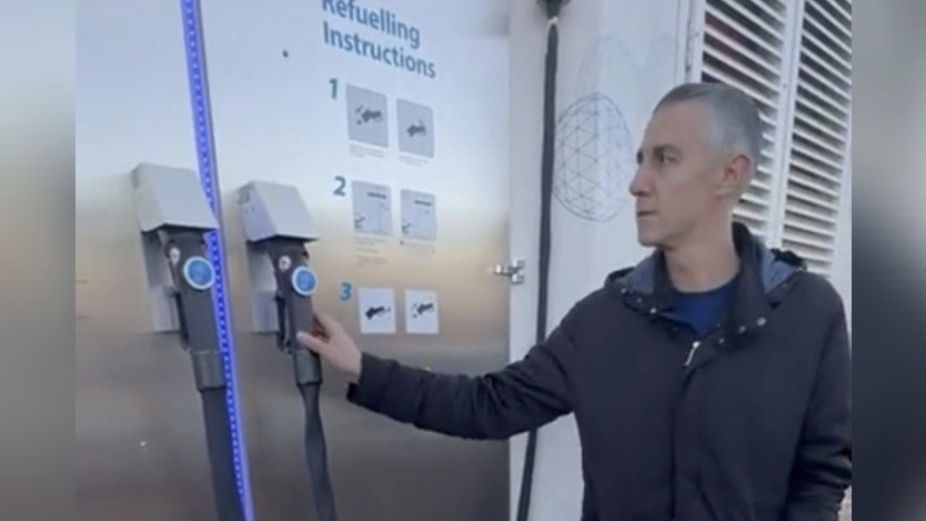David Crawford at a hydrogen refuelling station, Solid-State Hydrogen Storage