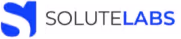 A white and blue logo with the word solution labs.