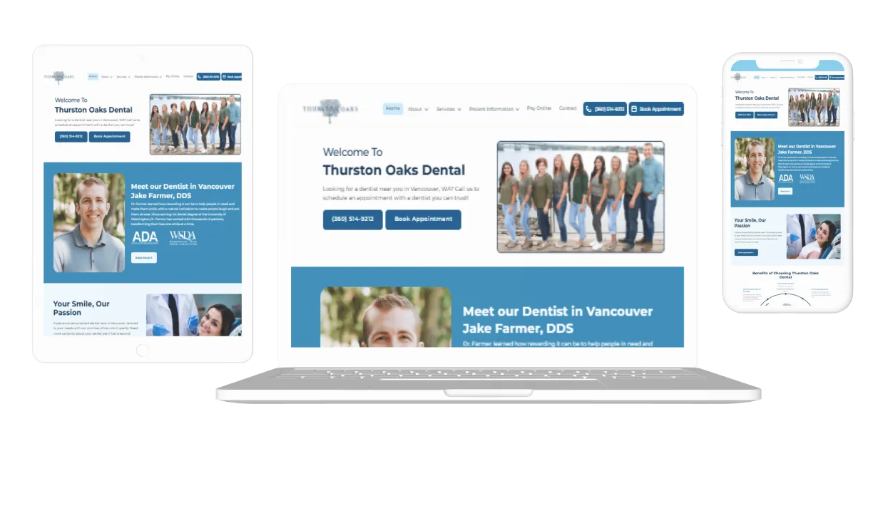 A laptop, phone and tablet displaying a website.