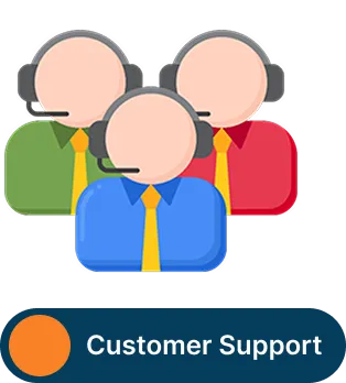 A group of people wearing headsets with the words customer support.