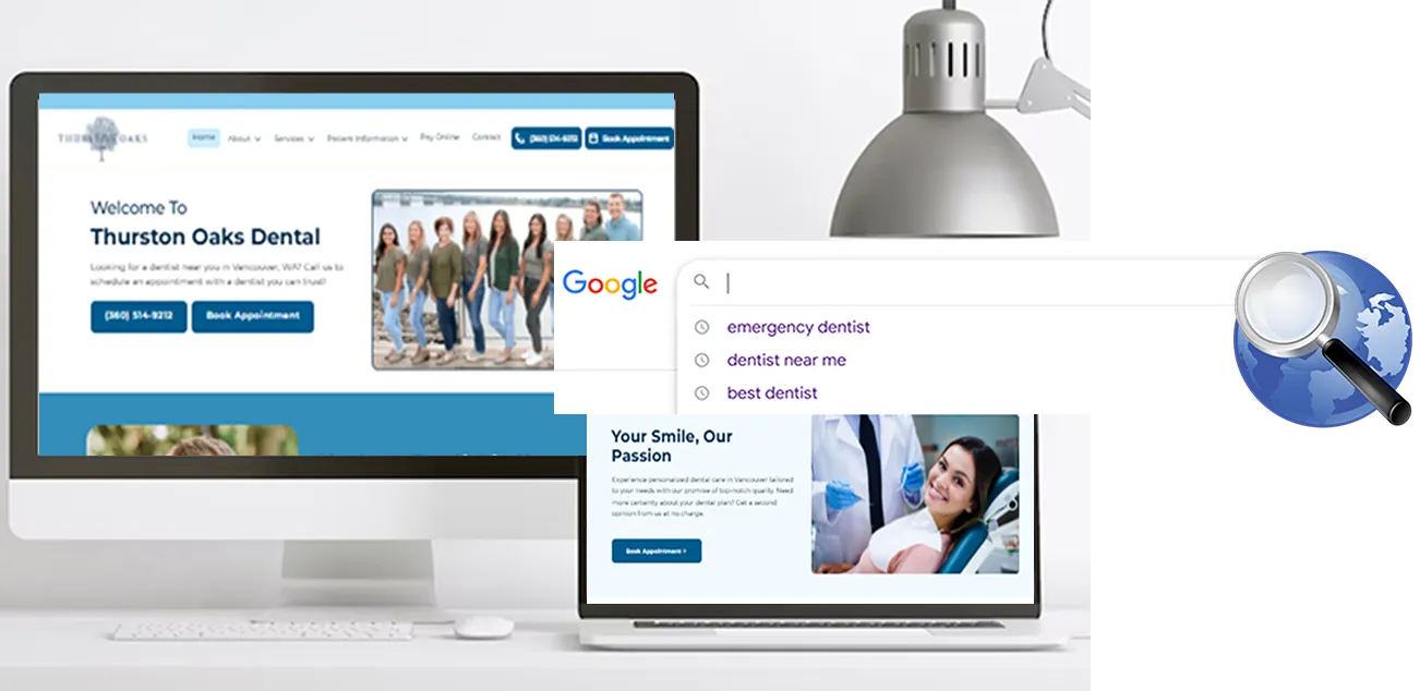 A desktop computer and a monitor on a desk.