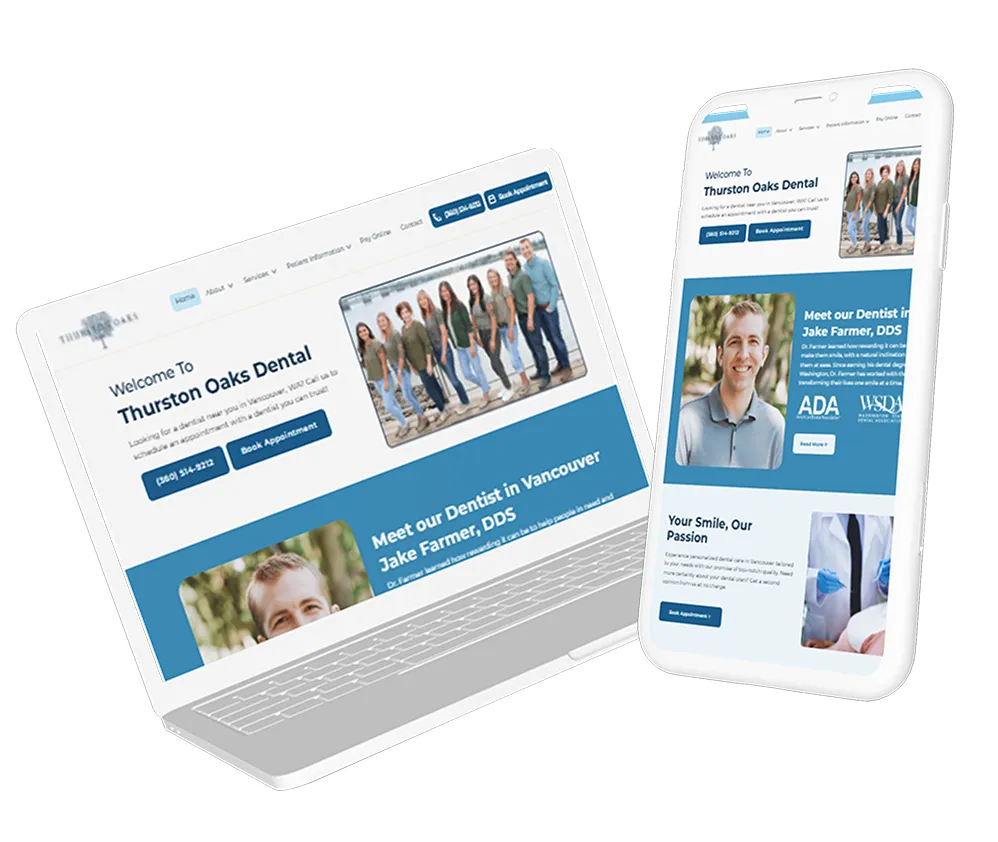 A laptop and a mobile phone displaying a website for a dental practice.