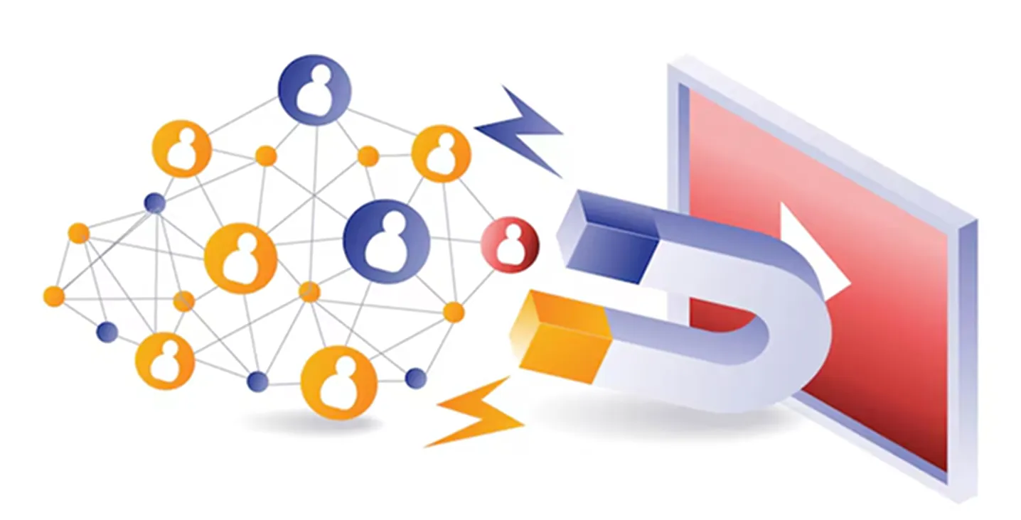 A computer screen with a bunch of icons coming out of it.