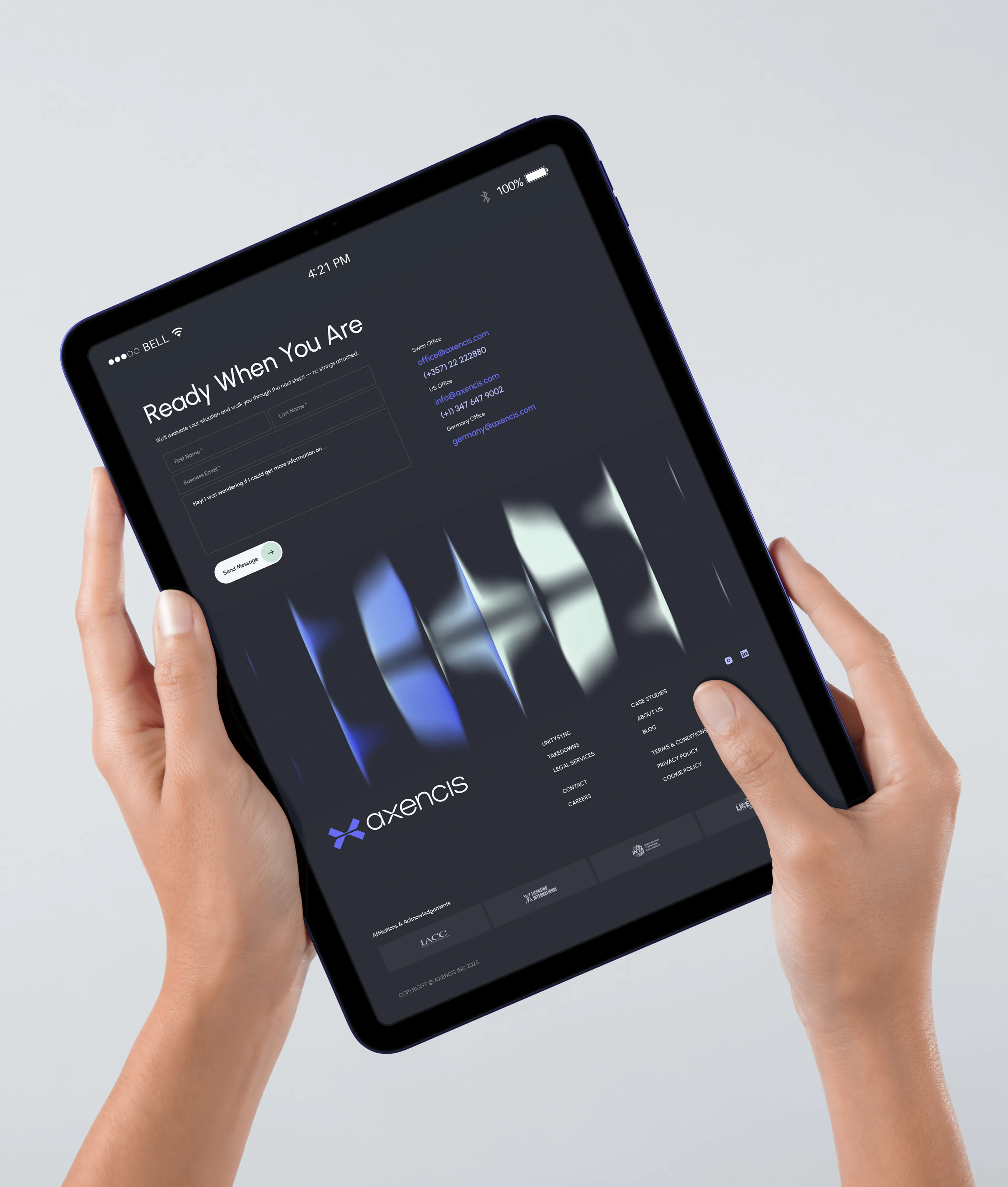 The Contact us tablet visualization