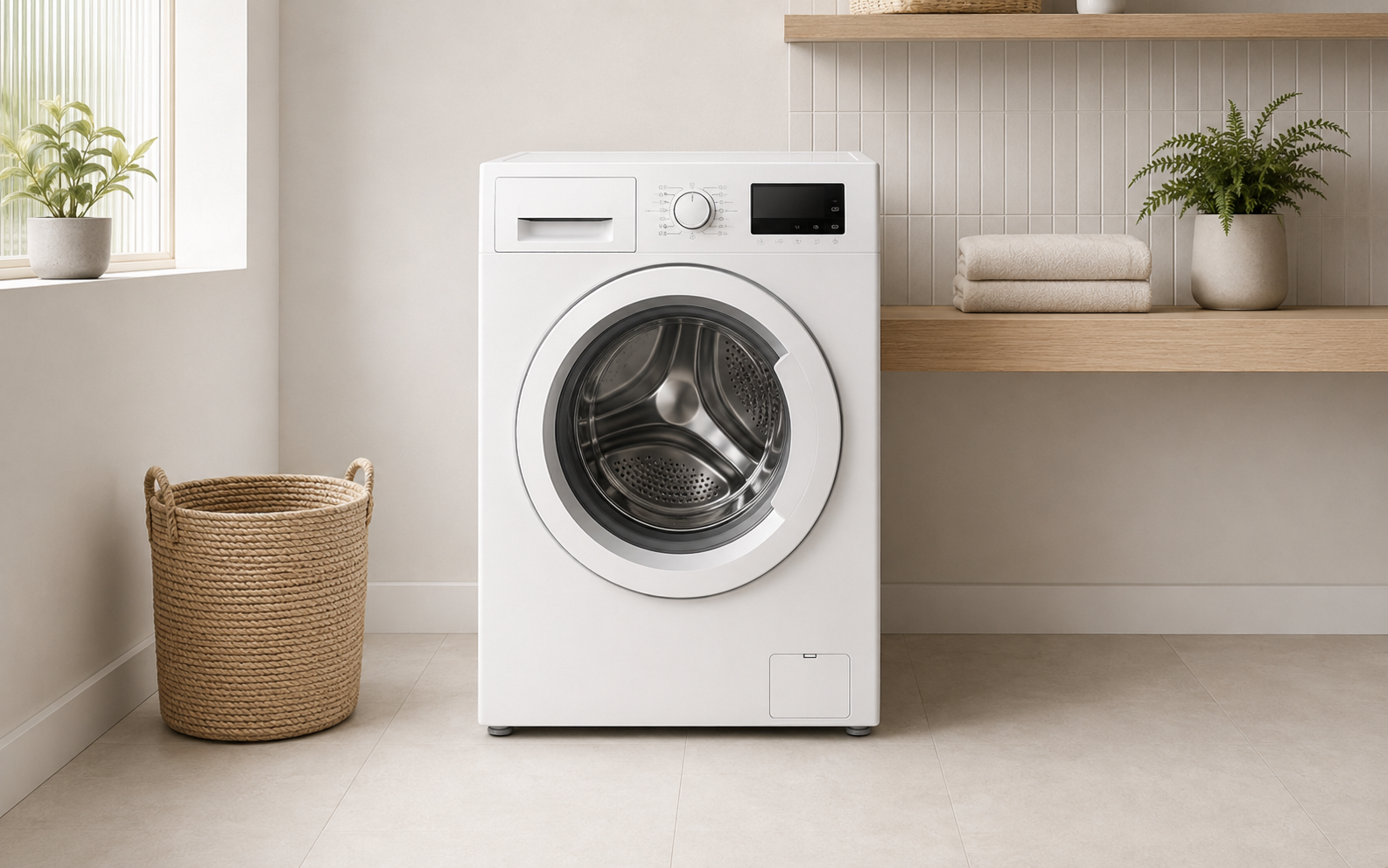 Wasmachine in een lichte wasruimte