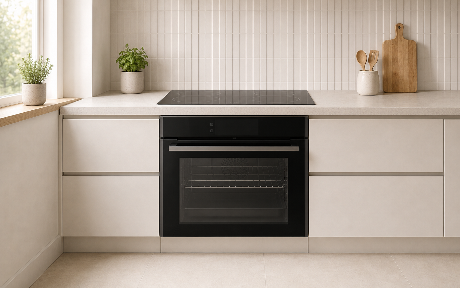 Inbouwoven en inductiekookplaat in een moderne keuken