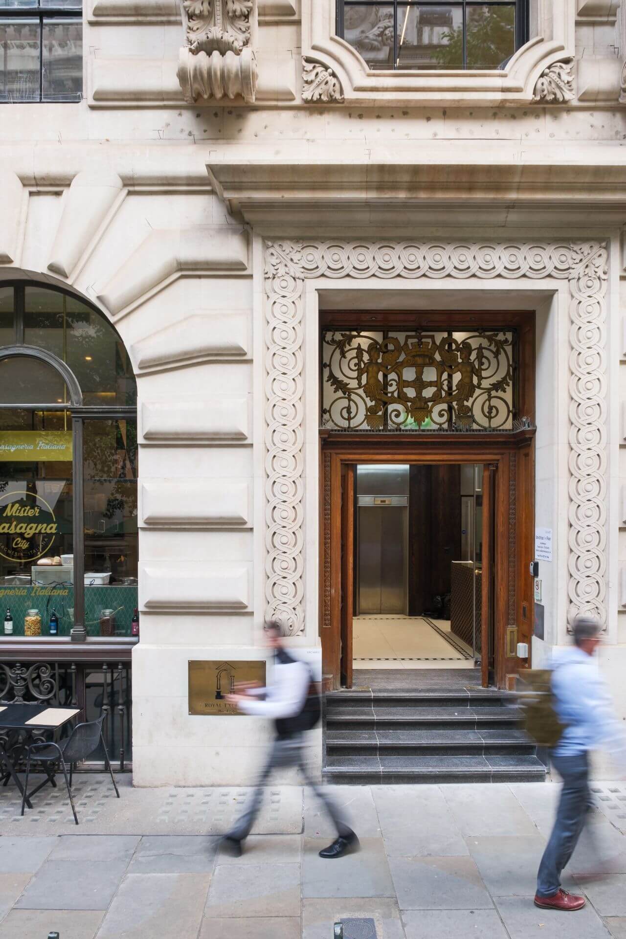 The front entrance of the Royal Exchange Building.