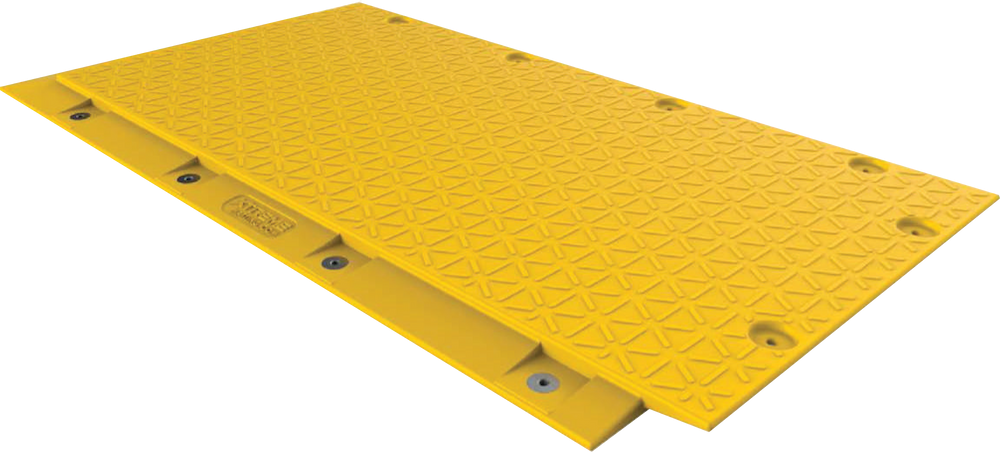 A group of assembled trackway mats protecting ground in detail. You can see the size, texture and set up