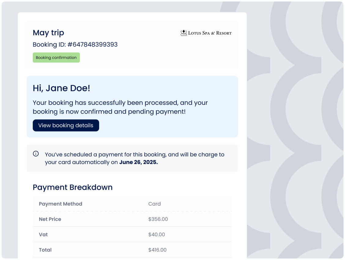 Booking confirmation message in guest app