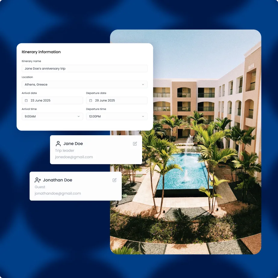 Itinerary information card in Triparound's hotel concierge software
