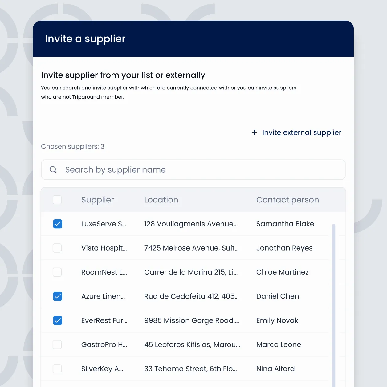 How to invite a supplier in Triparound's hotel concierge software