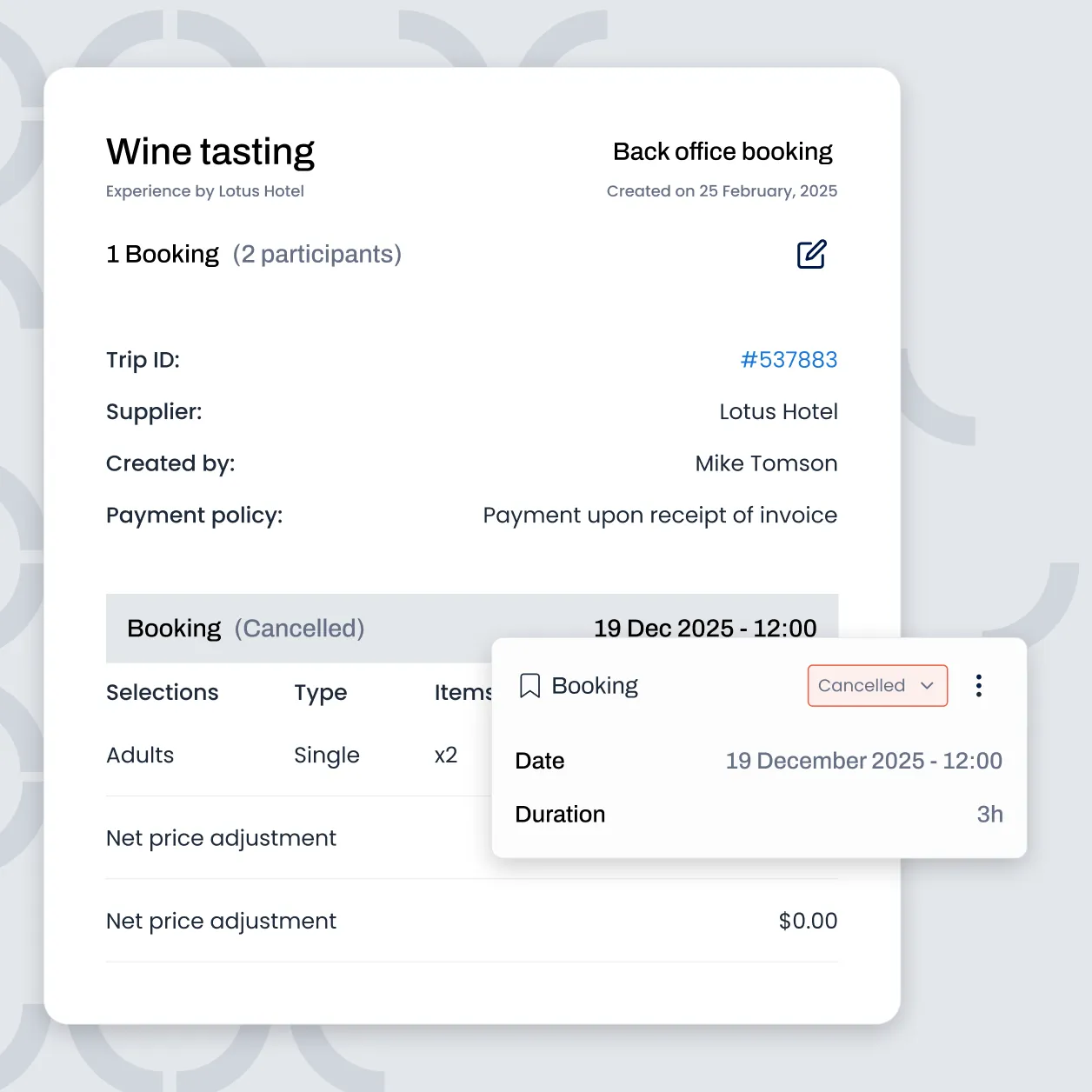 Booking status card in Triparound's vacation rental guest experience platform
