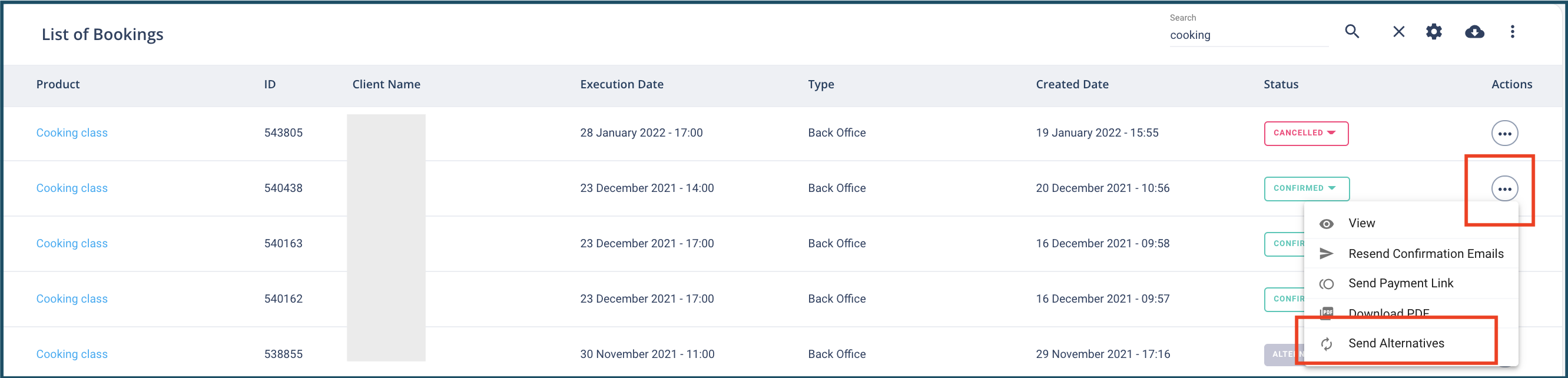 Screenshot of the bookings dashboard in Triparound