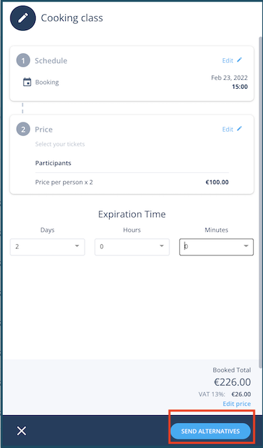 How to send alternatives to bookings in Triparound