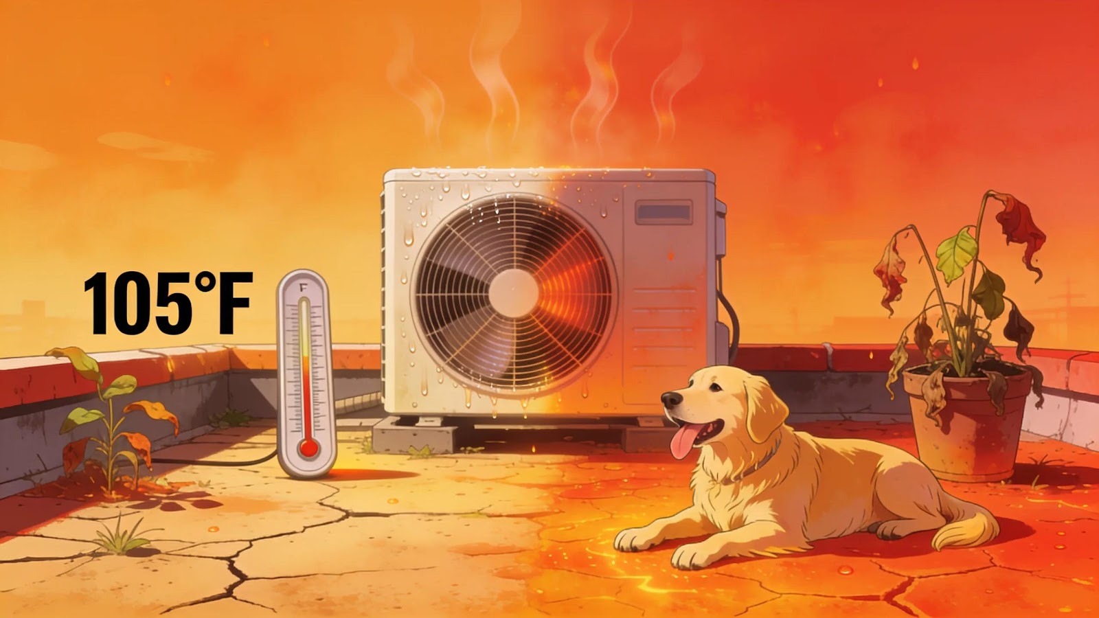 HVAC unit working hard during a heatwave, demonstrating challenges faced in cooling performance