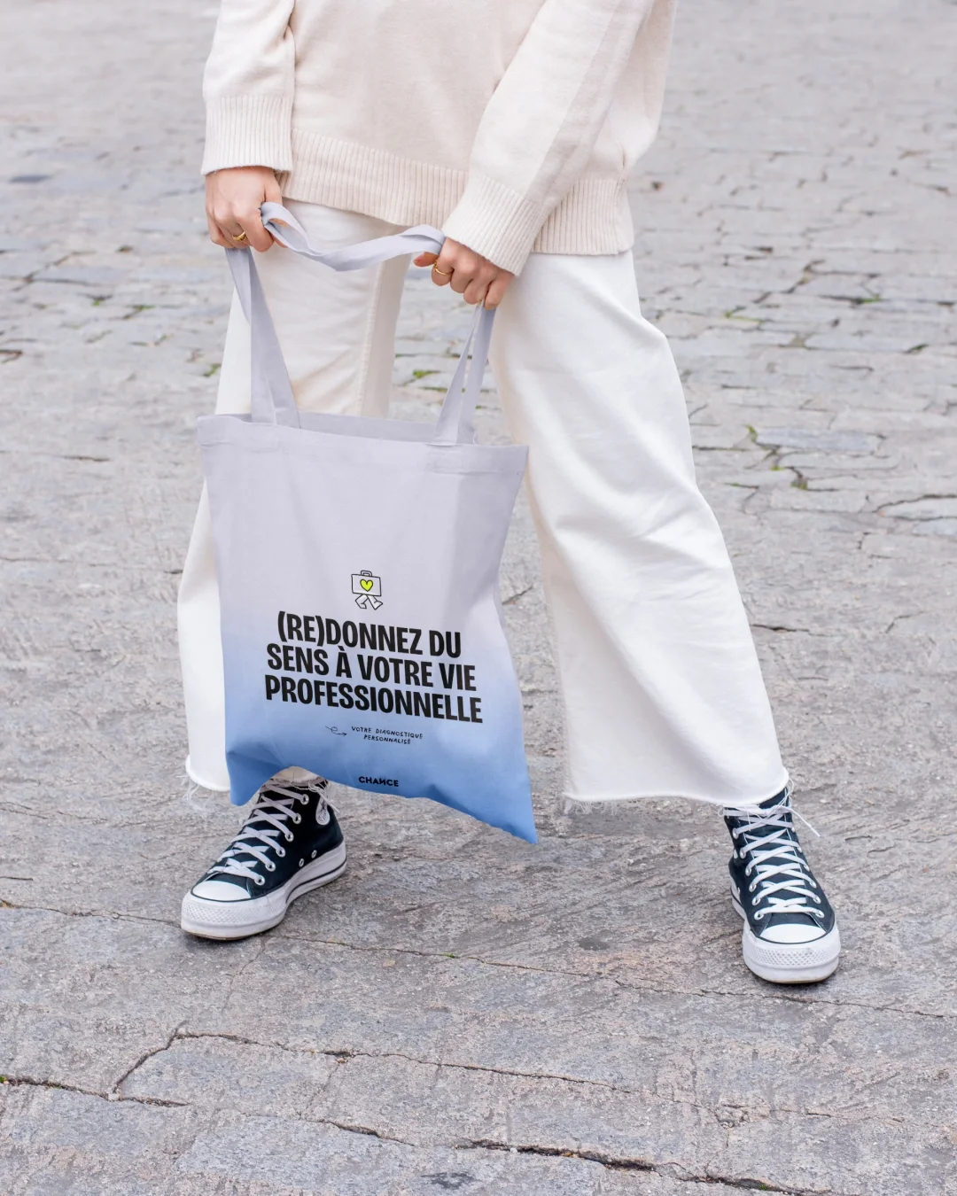 Chance Tagline on a tote bag