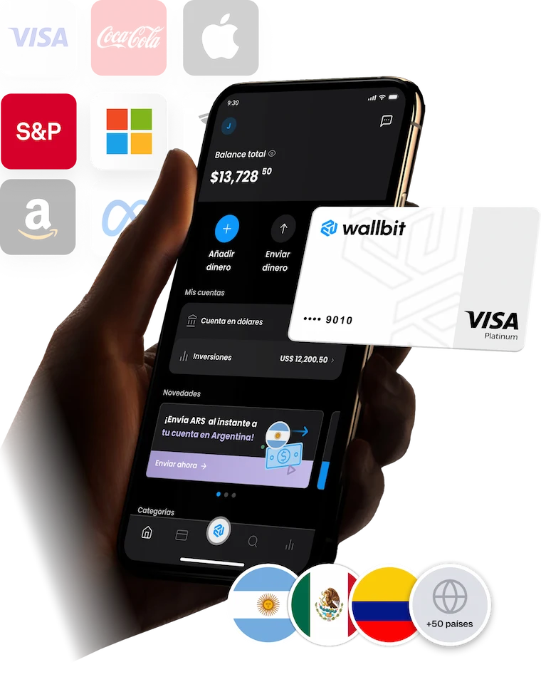 phone with wallbit app and international visa card