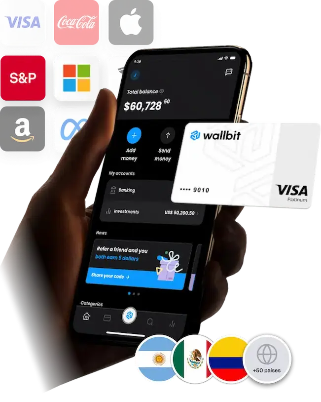 Phone with Wallbit app and international visa card