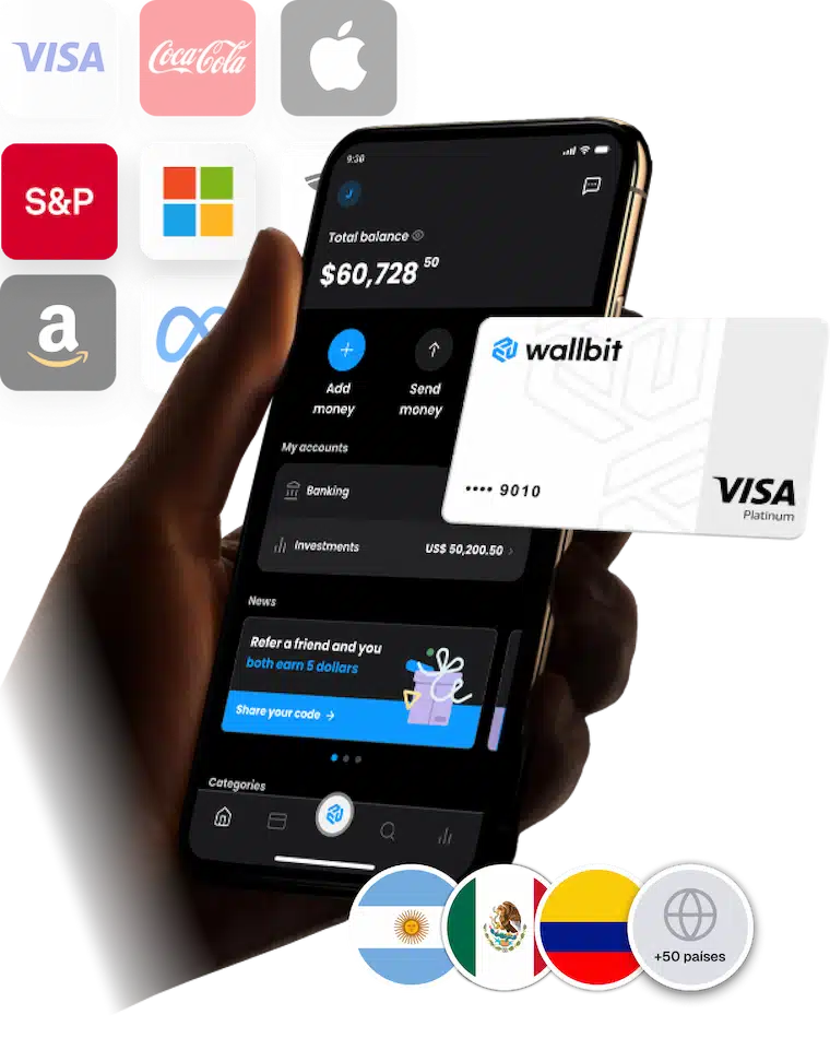 Phone with Wallbit app and international visa card