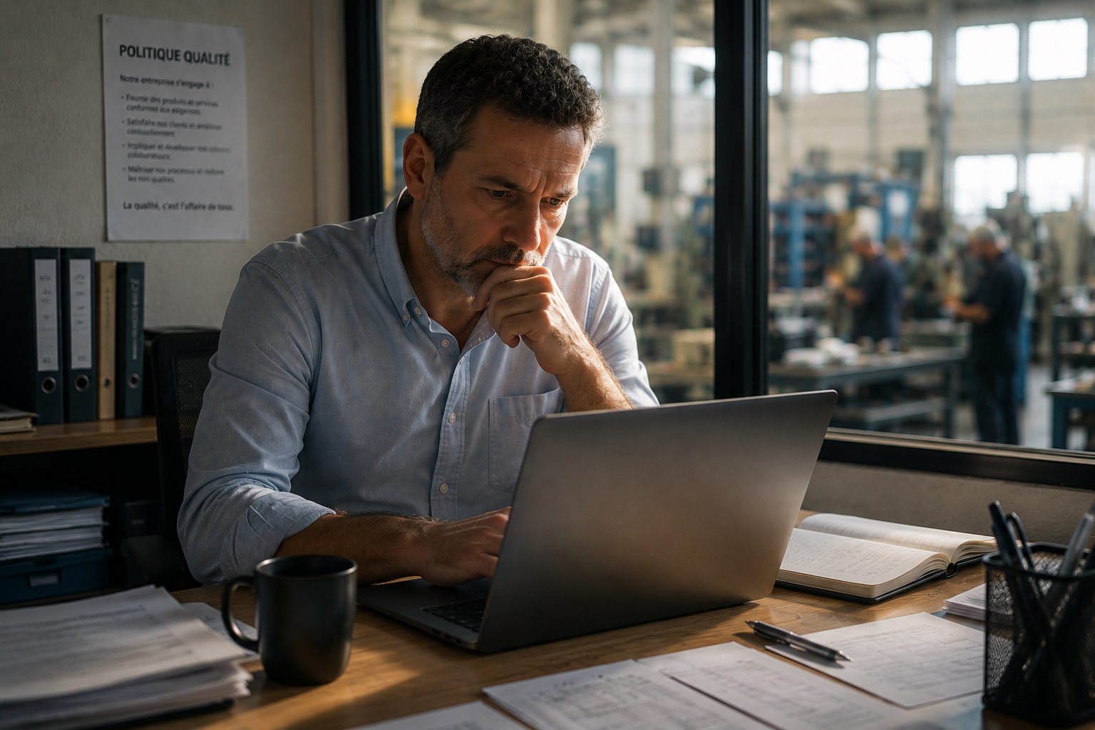 Dirigeant PME lisant un email client exigeant une certification sous 6 mois