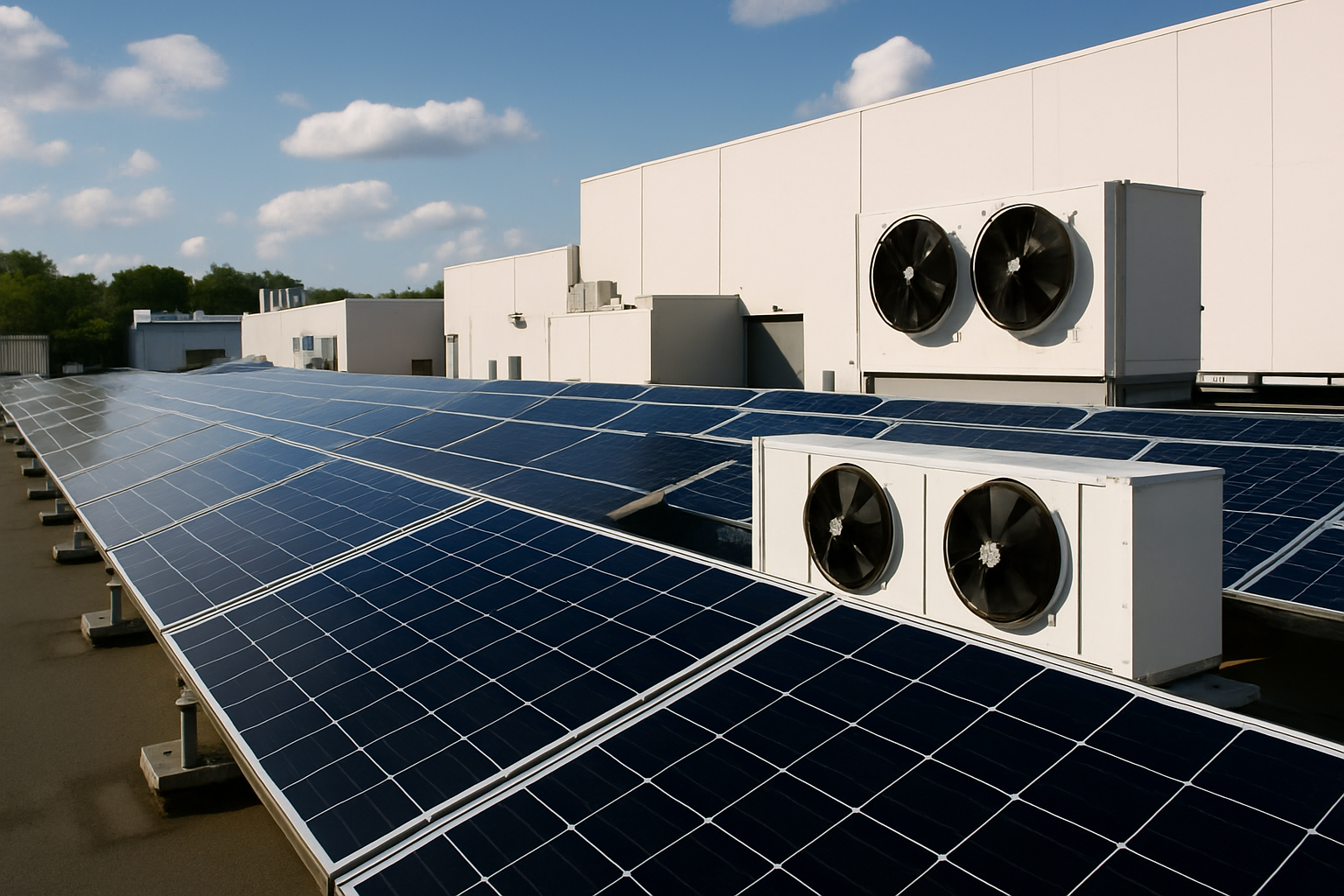 PV-Anlage auf dem Dach eines Betriebgebäudes