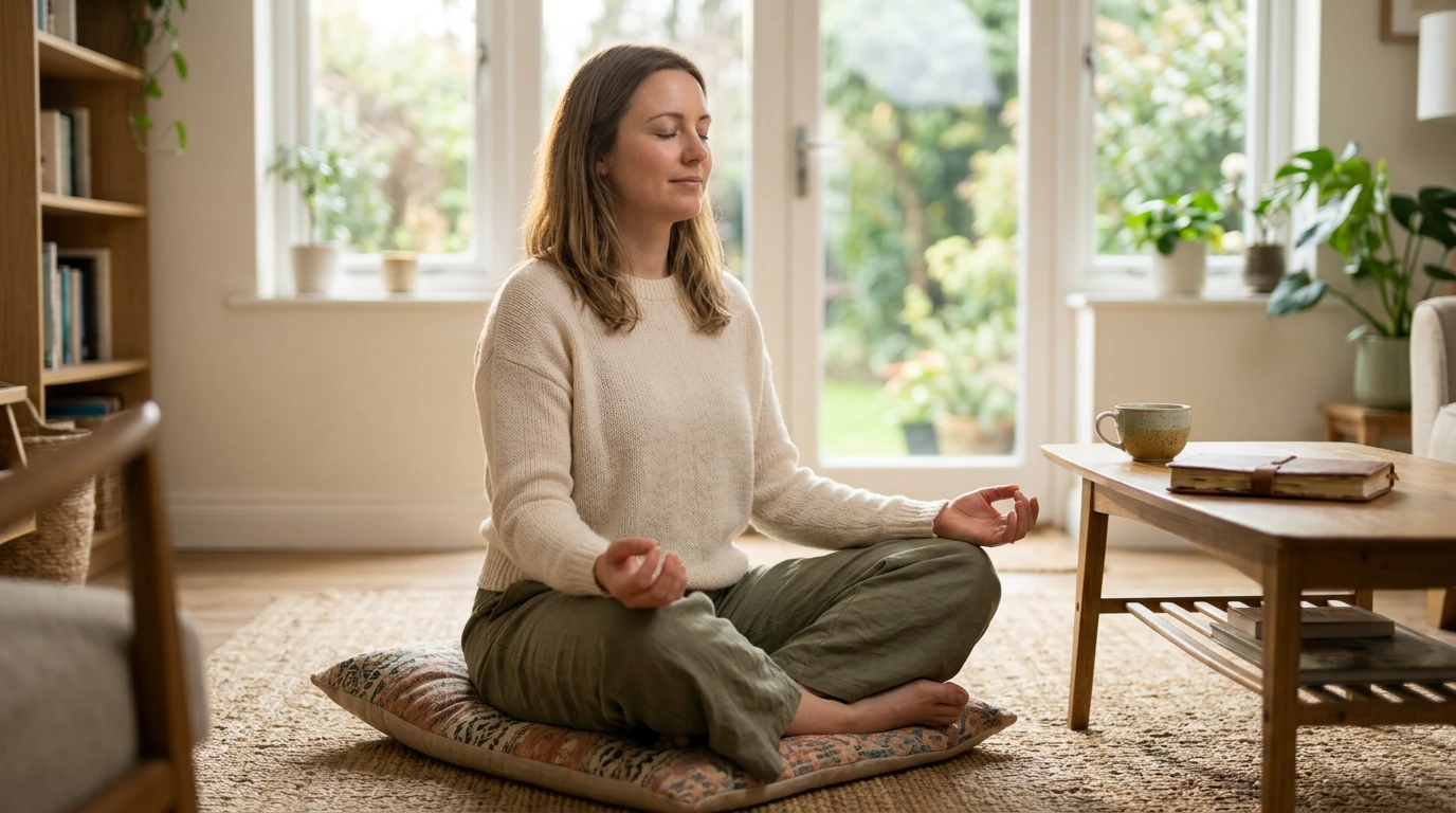 Gedanken besser kontrollieren – Person in ruhiger Umgebung übt Achtsamkeit und mentale Klarheit