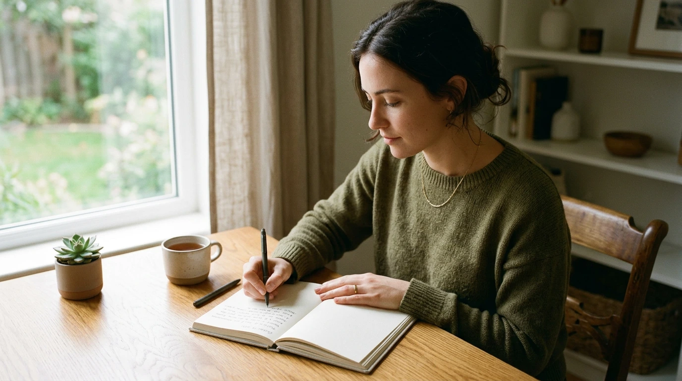 Sich selbst besser verstehen – Person reflektiert Gedanken und Gefühle in ruhiger Umgebung