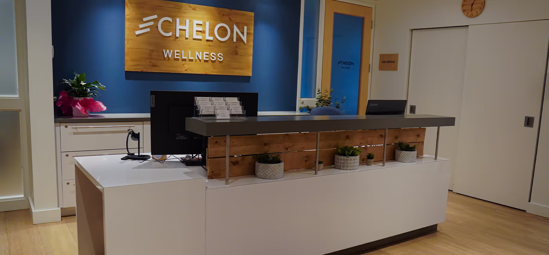 Exterior view of Echelon Wellness clinic with modern architecture and signage