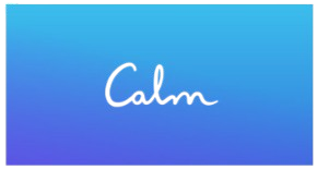 Logo of the Calm app featuring the word "Calm" in a cursive font centered on a blue to purple gradient background.

