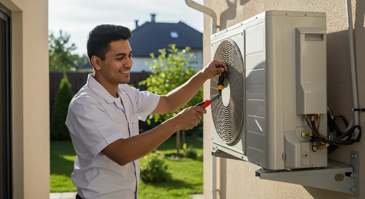 Technician testing heat pump performance with digital gauges