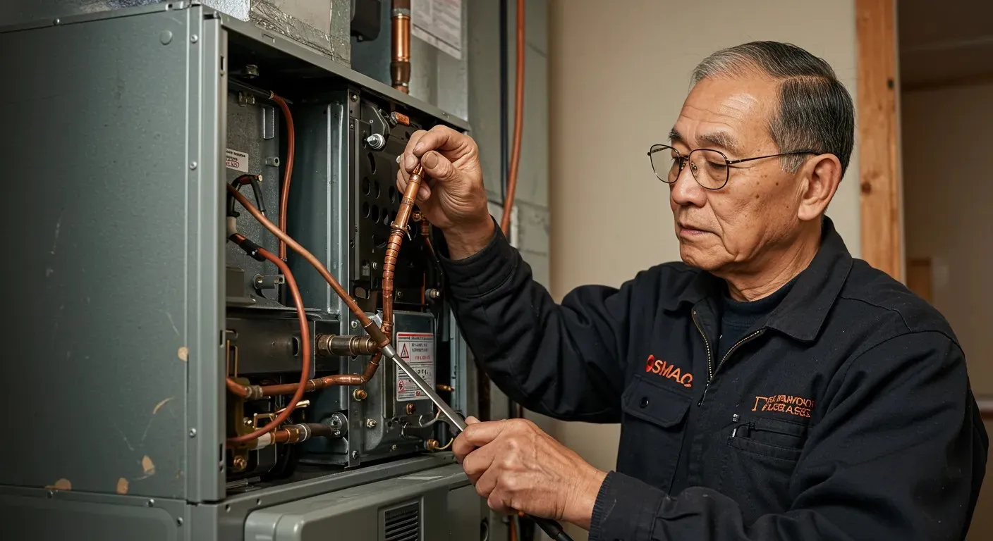 Professional performing seasonal heating maintenance