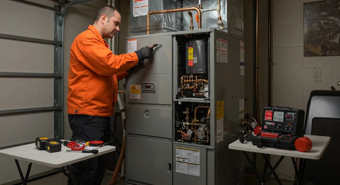 Professional installing an energy-efficient heating unit