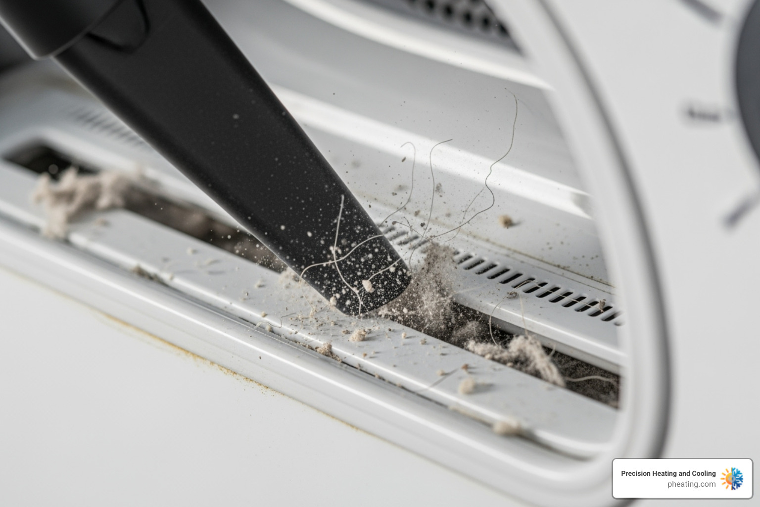 a vacuum crevice tool cleaning the lint trap slot - remove lint from dryer