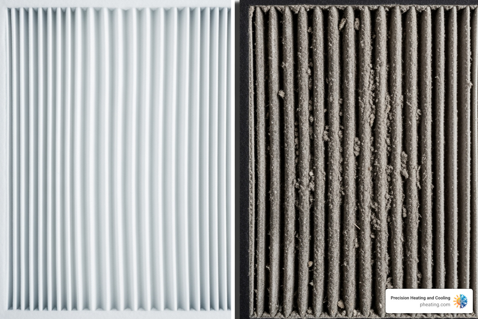 a clean, new furnace filter compared to a dirty, clogged one - clean furnace ducts
