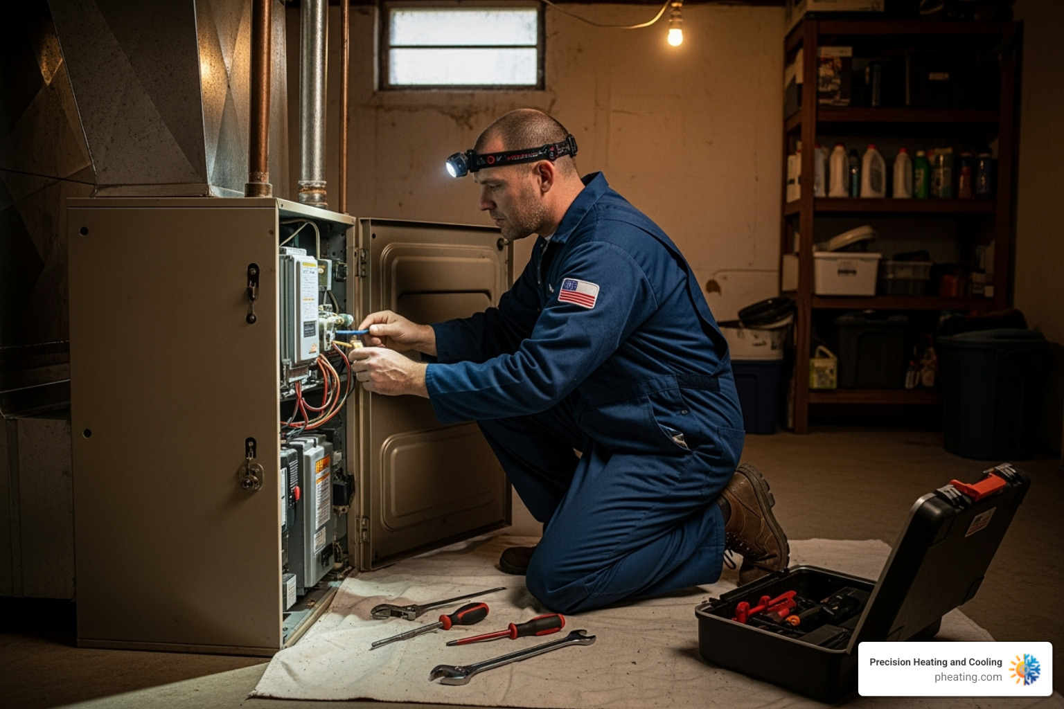 Technician servicing a furnace - Bay Area heating